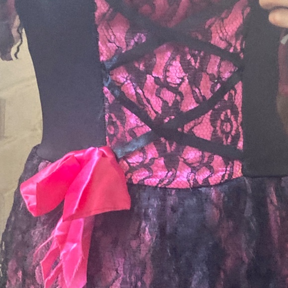 Girls Costume Dead zombie Prom Queen Corset 8 10 Pink Black Lace Bow Layered - Picture 12 of 15